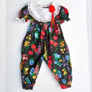 Winnie The Pooh Vintage Sears Floral Bib Short Sleeve Romper Size 18 Months